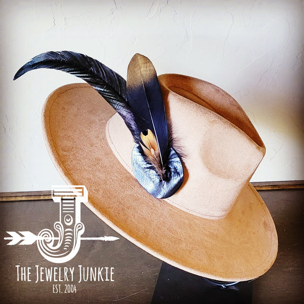 Boho Western Hat w/ Feather Tie Hat Band-Tan 982s