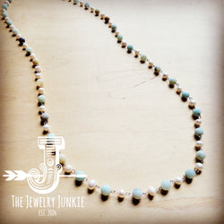 *Layering Necklace w/ Genuine Amazonite and Pearl Stones 256e