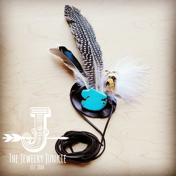 Blue Turquoise, Spotted Feather & Leather Hat Band (Band Only) 980z