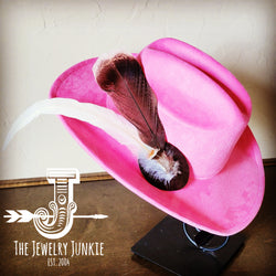 Cowgirl Western Hat w/ Feather Tie Hat Band-Pink 982y