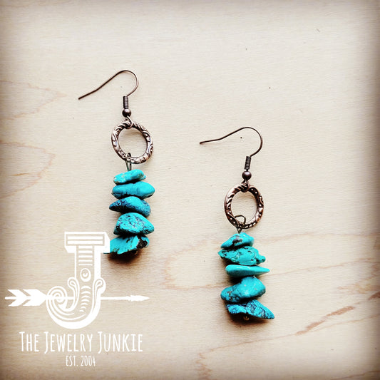 **Blue Turquoise Stacked Gemstone Earrings 223i