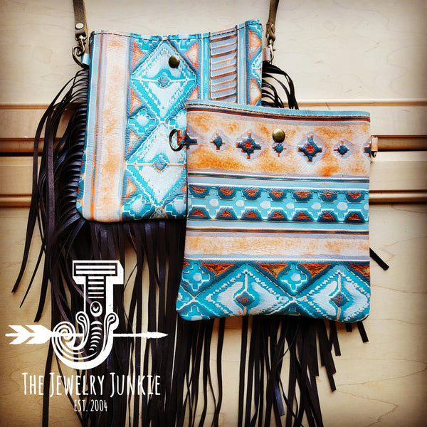 *Small Crossbody Handbag w/ Terracotta Navajo Leather Full Fringe 512h
