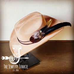 Cowgirl Western Hat w/ Feather Tie Hat Band-Tan 982x