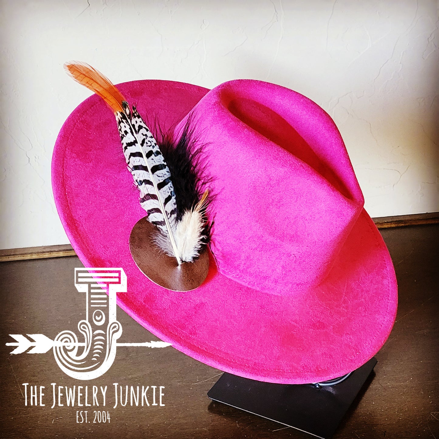Boho Western Hat w/ Feather Tie Hat Band-Magenta 982r