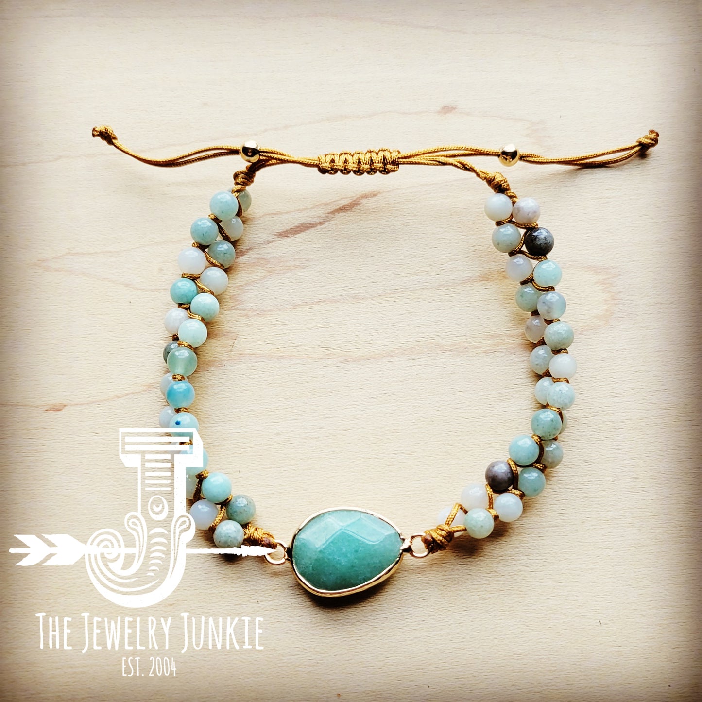 Natural Amazonite & Green Aventurine Woven Bracelet 808b