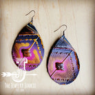 Leather Teardrop Earring-Magenta Navajo