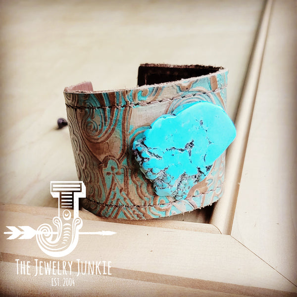 Leather Cuff w/ Leather Tie-Napolis & Turquoise Slab 013v