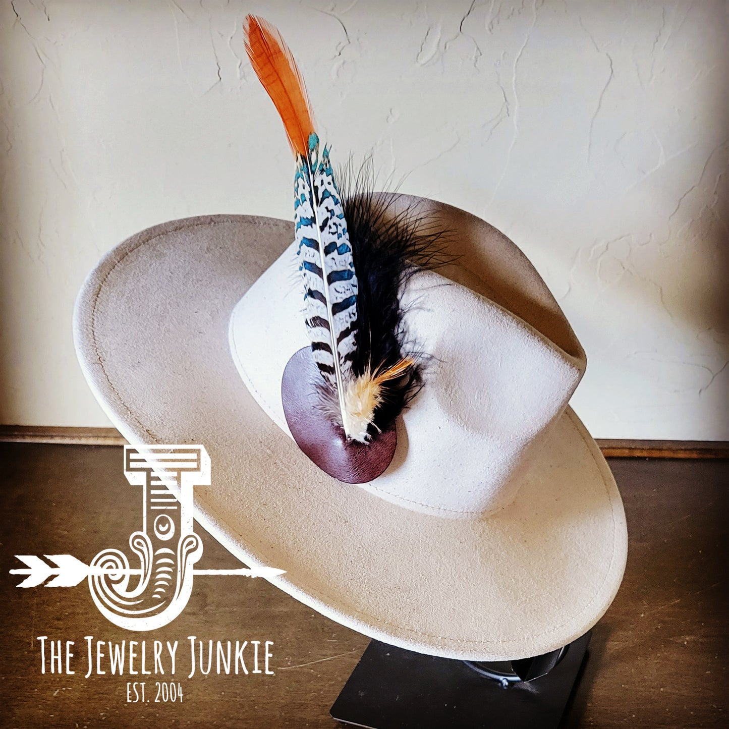 Boho Western Hat w/ Feather Tie Hat Band-Bone 982m