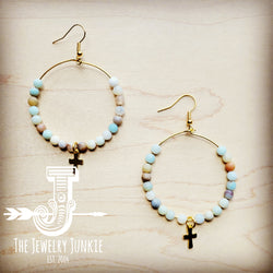 Beaded Hoop Earrings- Amazonite w/ Cross Dangle 215f