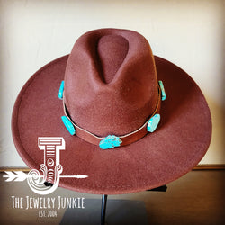 Dark Brown Leather Hat Band w/ Turquoise Slabs+Choice of Hat 981n