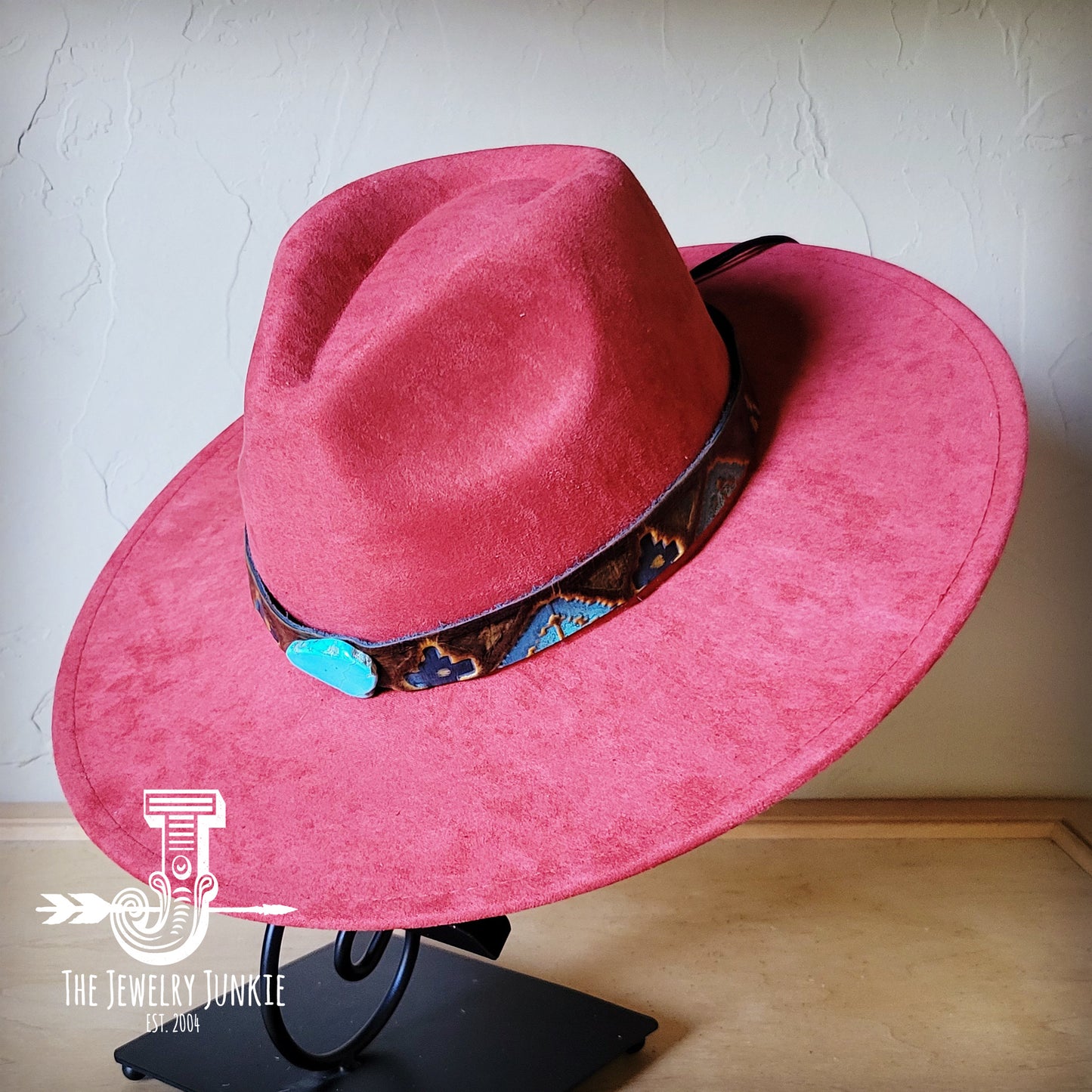 Boho Western hat with genuine leather hat band and Turquoise stone