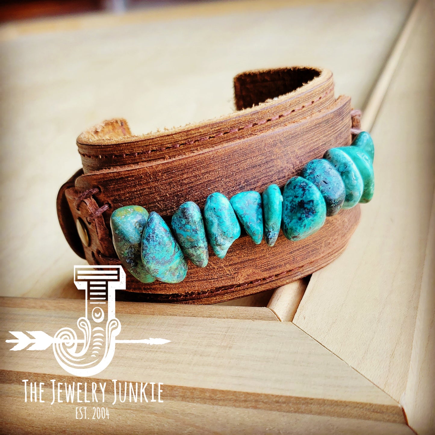 Dusty Leather Wide Cuff with Large Natural Turquoise Chunks 007u