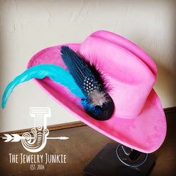 Cowgirl Western Hat w/ Feather Tie Hat Band-Pink 982y