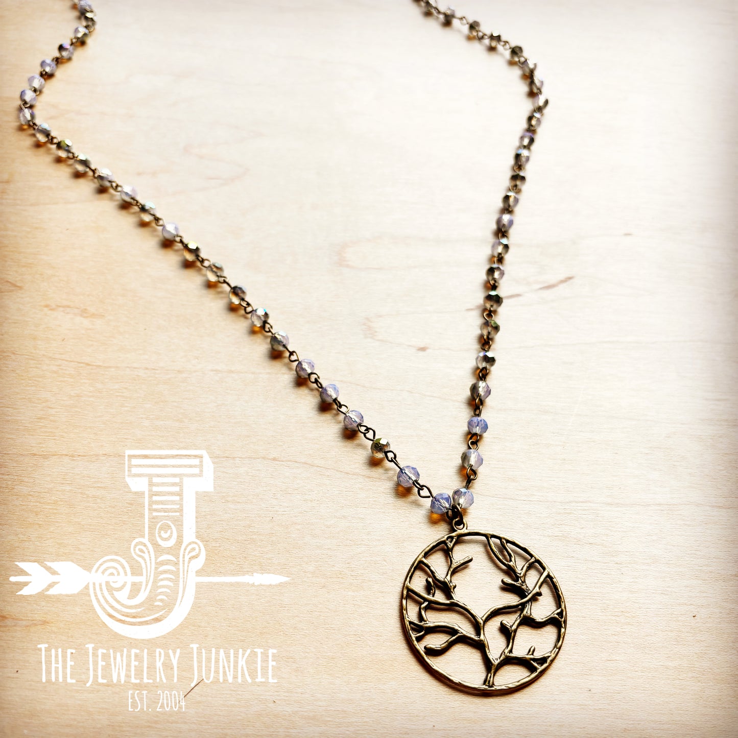 **Periwinkle Faceted Beaded Necklace w/ Tree of Life 257L