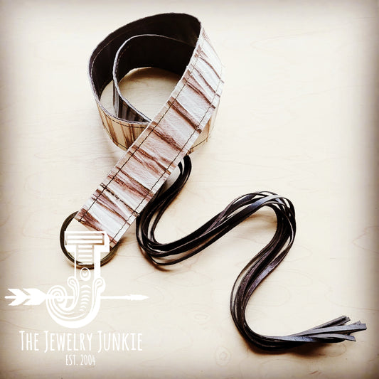 *White Chateau Leather Belt with Leather Fringe Closure 905q