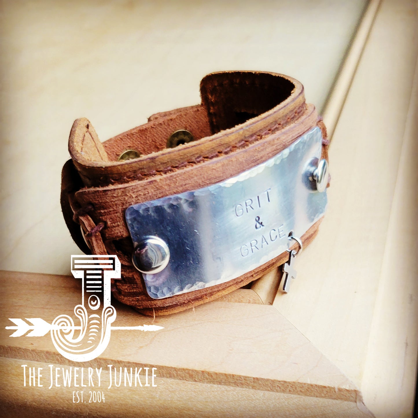 *Grit and Grace Handstamped Leather Cuff 004x