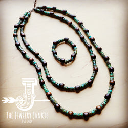 *Natural Turquoise and Wood Double Strand Necklace 256q