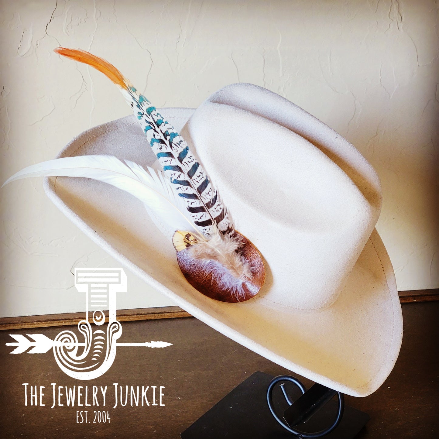 Cowgirl Western Hat w/ Feather Tie Hat Band-Bone 982w