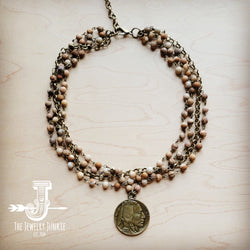 Picture Jasper Collar Necklace w/ Indian Buffalo Coin 259b