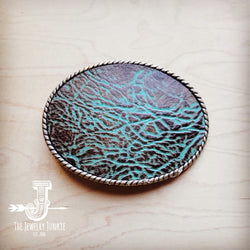 Rope Edge Leather Belt Buckle Distressed Turquoise 903p
