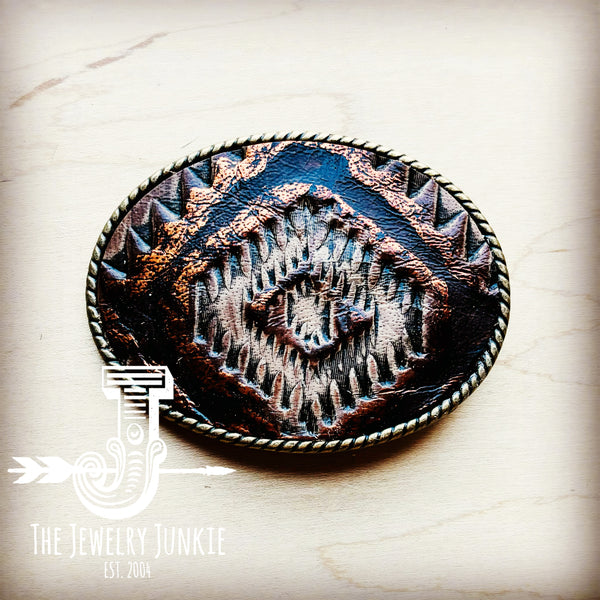 Rope Edge Leather Belt Buckle Copper Aztec 906h