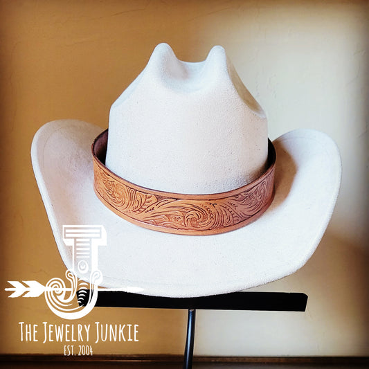 Embossed Cognac Genuine Leather Hat Band Only 981y