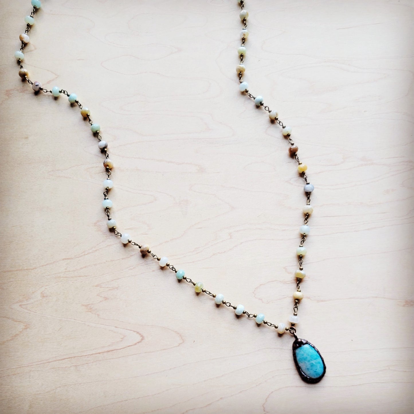 Amazonite Beaded Necklace with Antique Pendant 260n