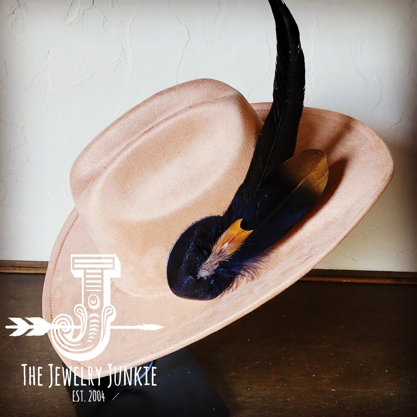 Cowgirl Western Hat w/ Feather Tie Hat Band-Tan 982x