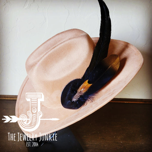 Cowgirl Western Hat w/ Feather Tie Hat Band-Tan 982x