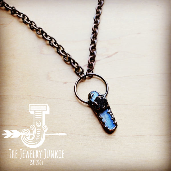 *Long Copper Necklace w/ Blue Spot Copper Pendant 256h