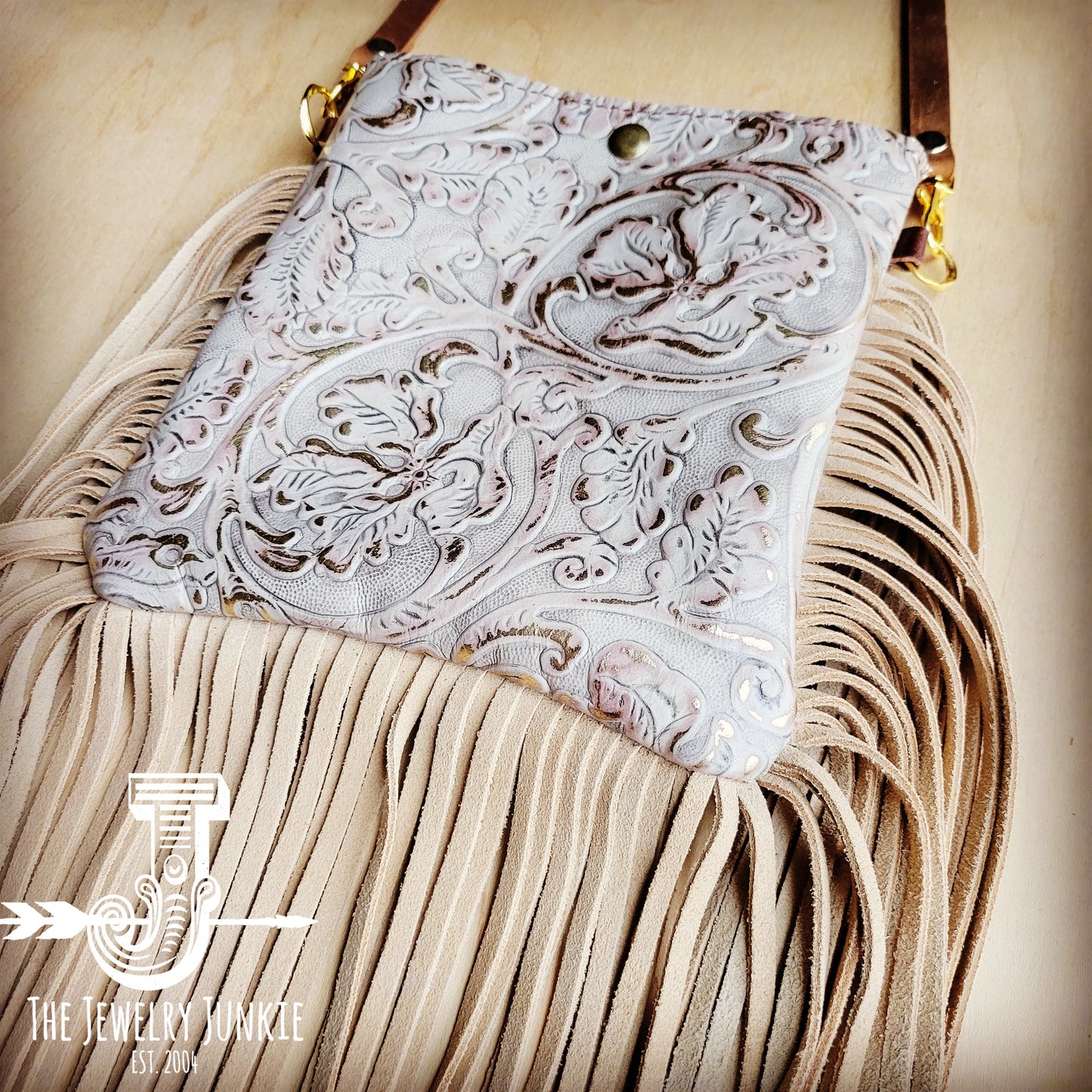 MEDIUM Crossbody Handbag w/ Gilded Cowboy Leather Full Fringe 510w