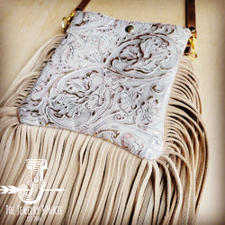 MEDIUM Crossbody Handbag w/ Gilded Cowboy Leather Full Fringe 510w
