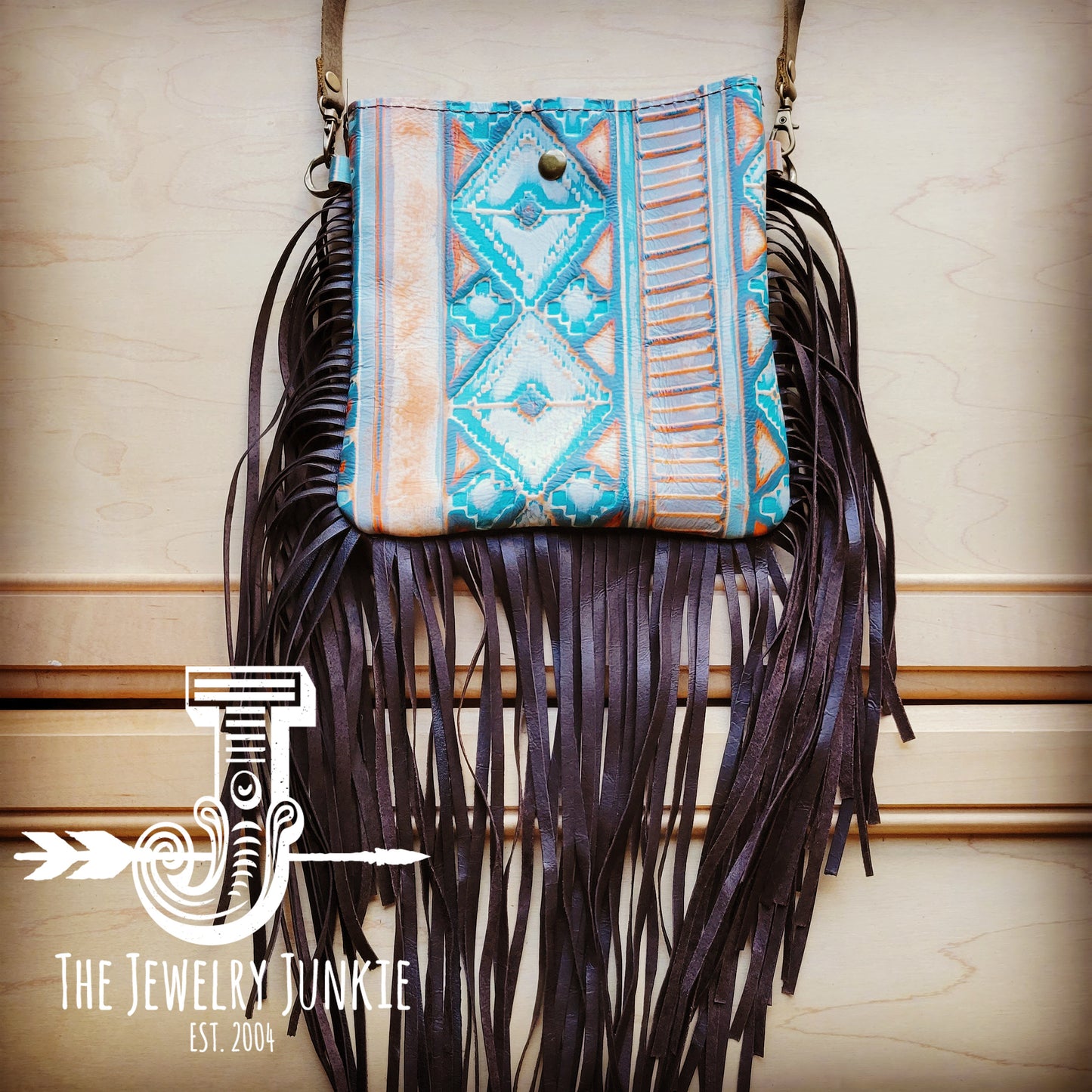 **Small Crossbody Handbag w/ Terracotta Navajo Leather Full Fringe 512h