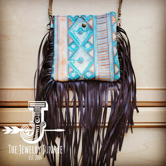 *Small Crossbody Handbag w/ Terracotta Navajo Leather Full Fringe 512h