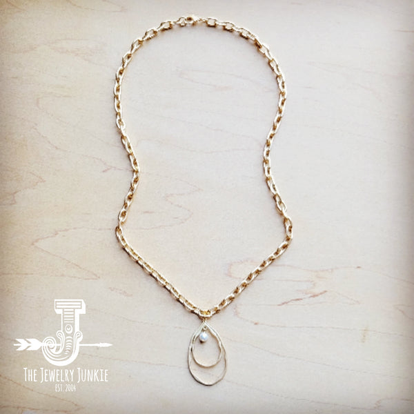 Matte Gold Necklace w/ Matte Gold Pearl Pendant 259o