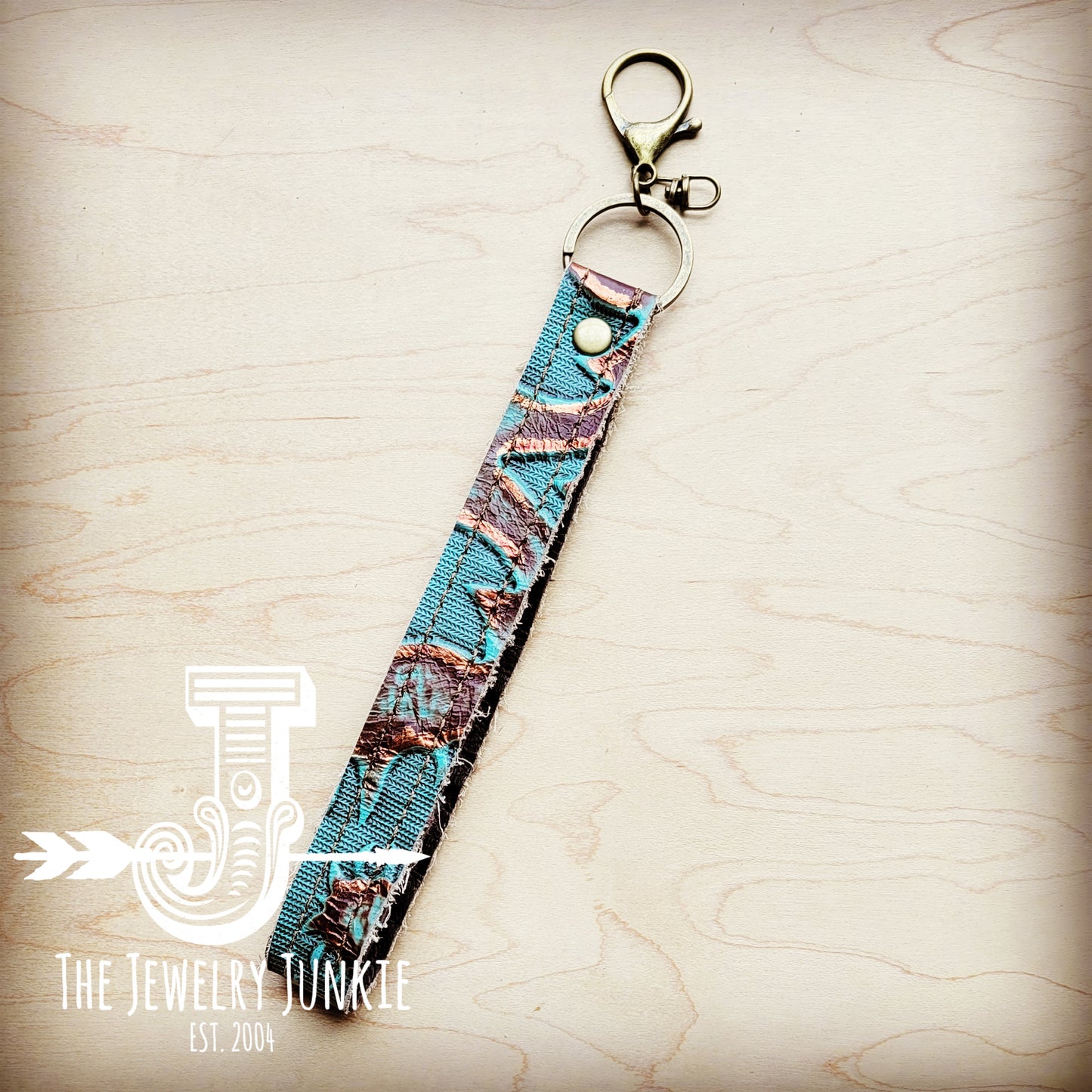 *Embossed Leather Key Chain Strap in Copper Laredo 703b