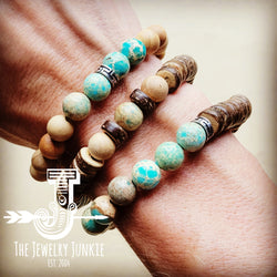 *Wood and Imperial Jasper Stretch Bracelet Trio 808a