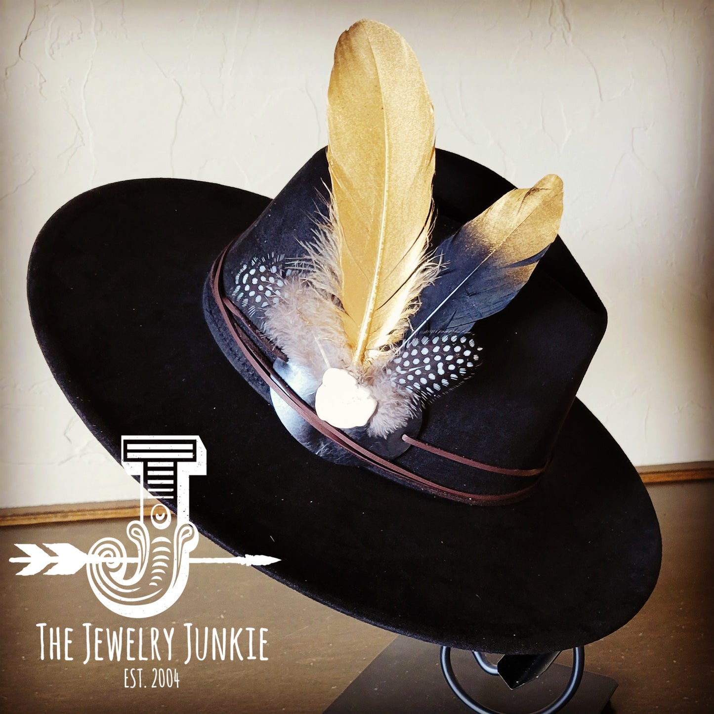 Boho Western Hat w/ Choice of Feather Hat Band-Black 982c