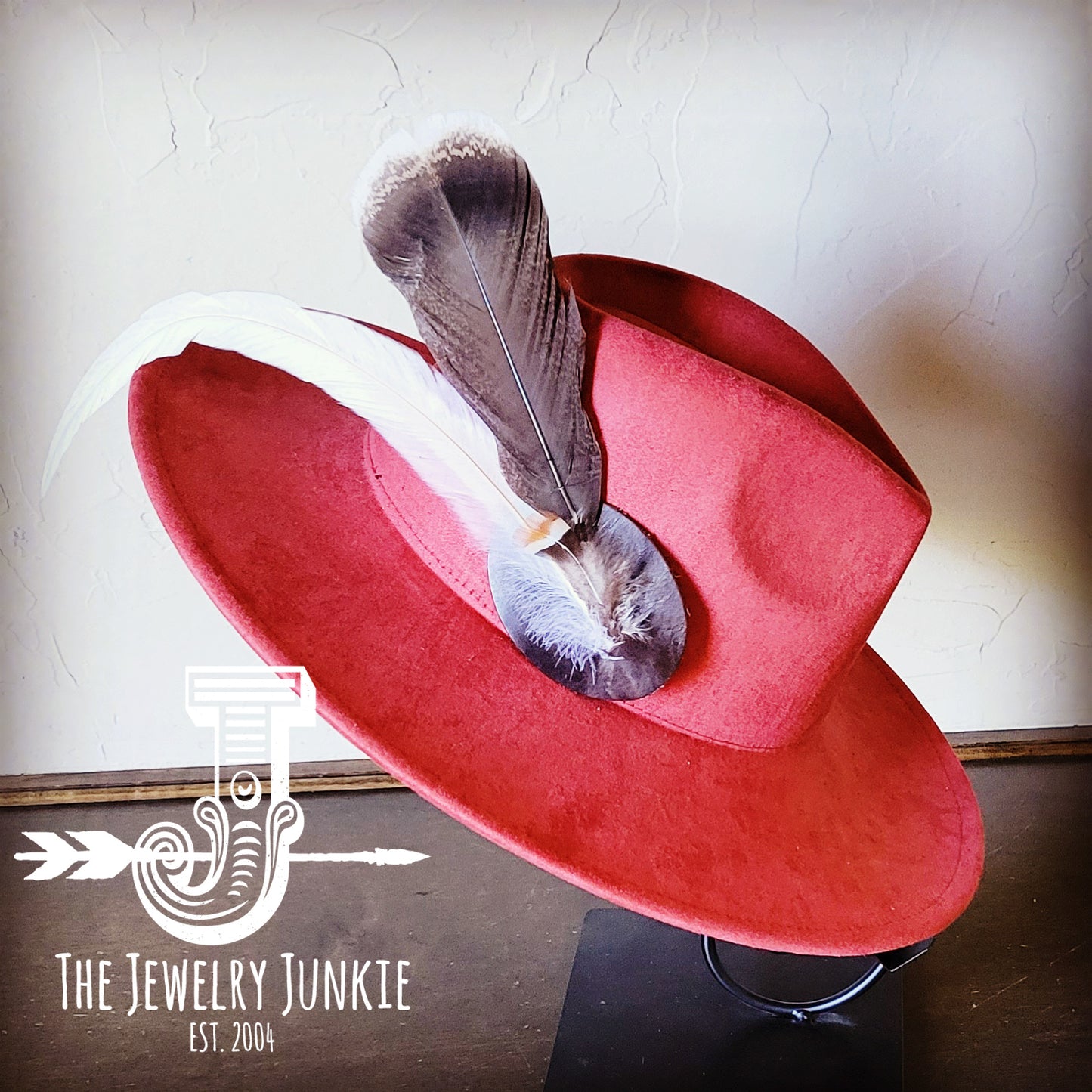 Boho Western Hat w/ Feather Tie Hat Band-Rust 982t
