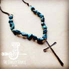 Natural Blue Turquoise Necklace with Large Copper CROSS Pendant