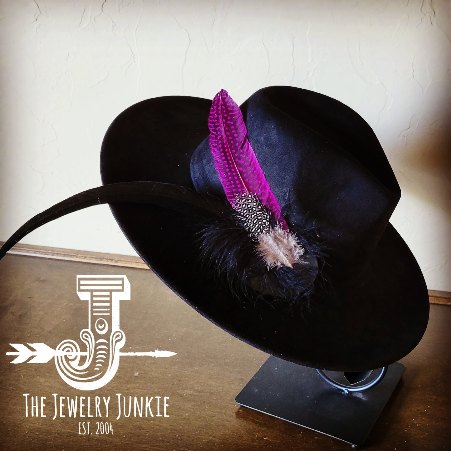 Boho Western Hat w/ Feather Tie Hat Band-Black 982p