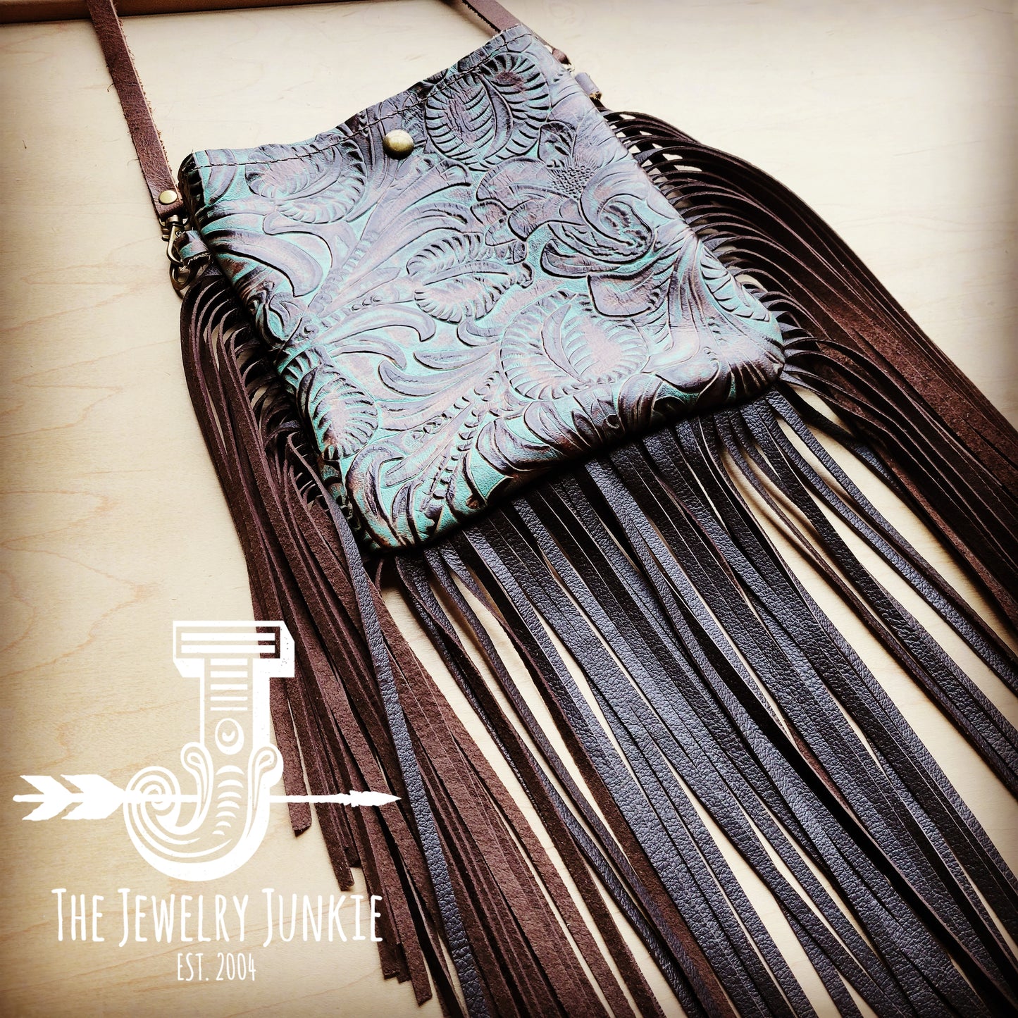 MEDIUM Crossbody Handbag w/ Turquoise Floral Leather Full Fringe 511h