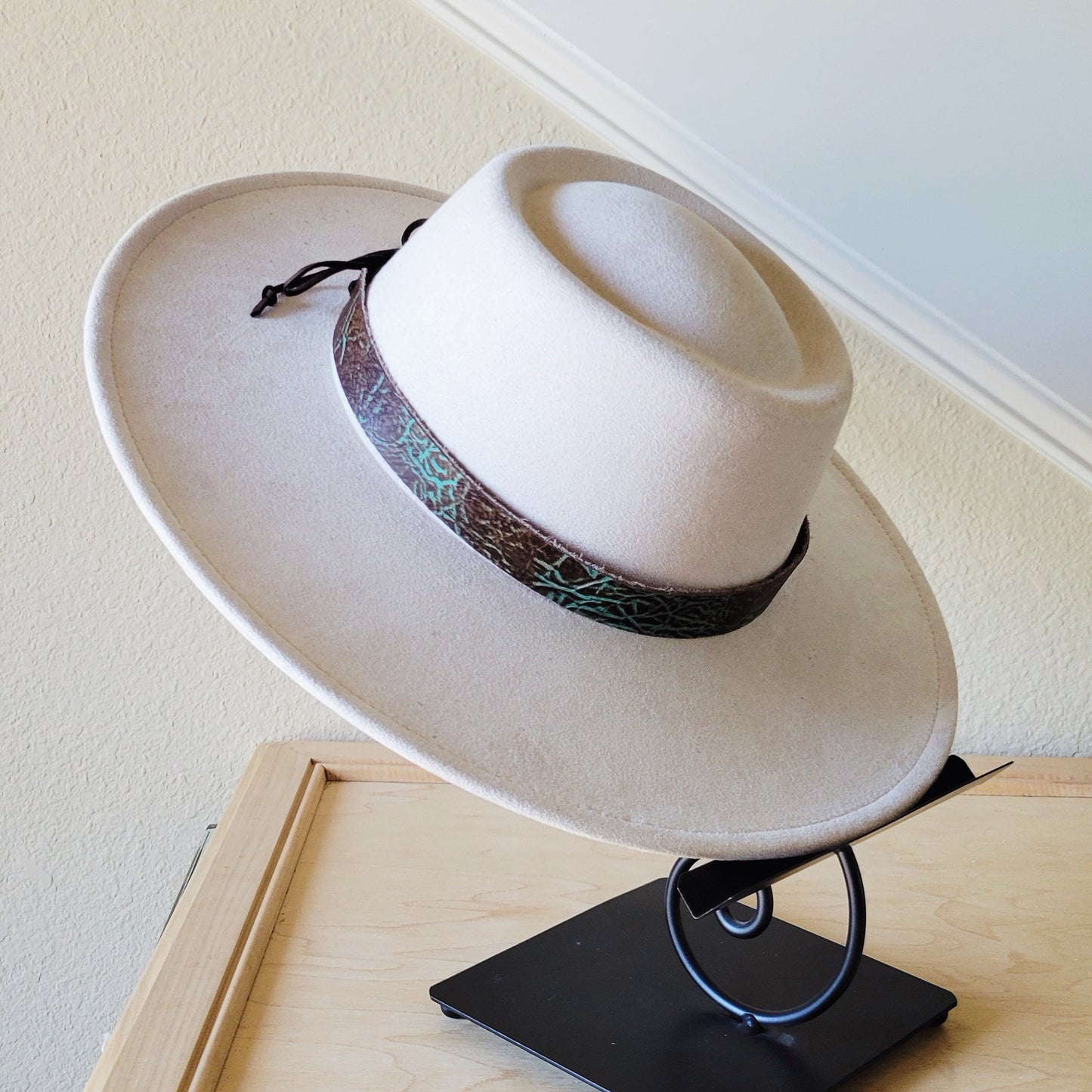 Brown Turquoise Embossed Leather Hat Band Only 952r