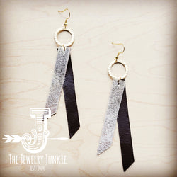 Leather Rectangle Earrings w/ Matte Gold in Heavy Metal White 213b