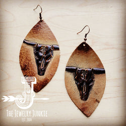 *Leather Oval Earrings Tan Steer Head 223x