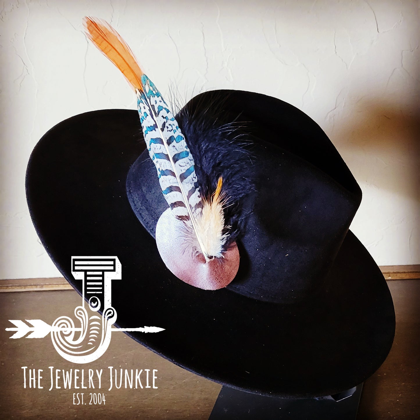 Boho Western Hat w/ Feather Tie Hat Band-Black 982p
