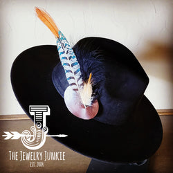 Boho Western Hat w/ Feather Tie Hat Band-Black 982p