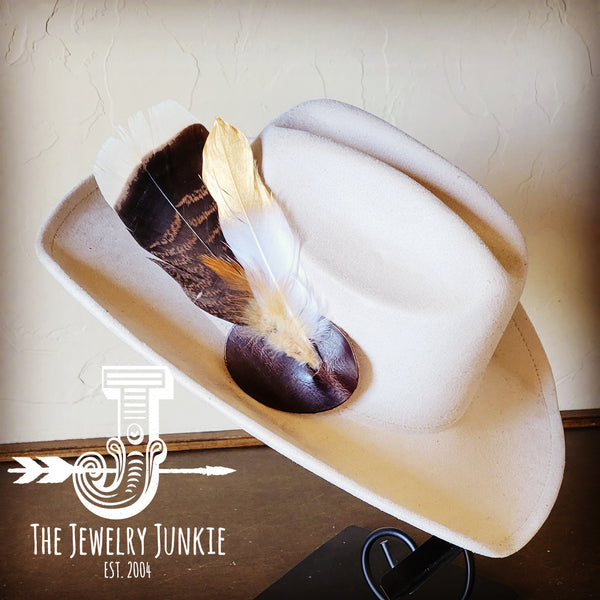 Cowgirl Western Hat w/ Feather Tie Hat Band-Bone 982w