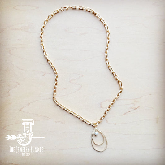 Matte Gold Necklace w/ Matte Gold Pearl Pendant 259o