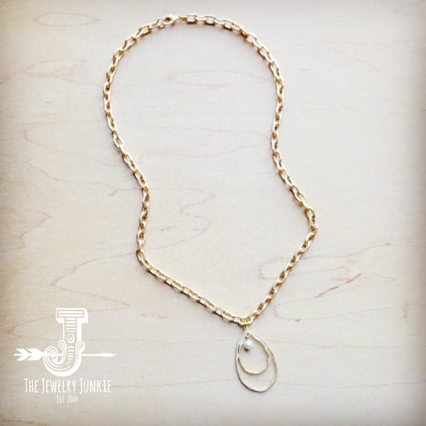 Matte Gold Necklace w/ Matte Gold Pearl Pendant 259o